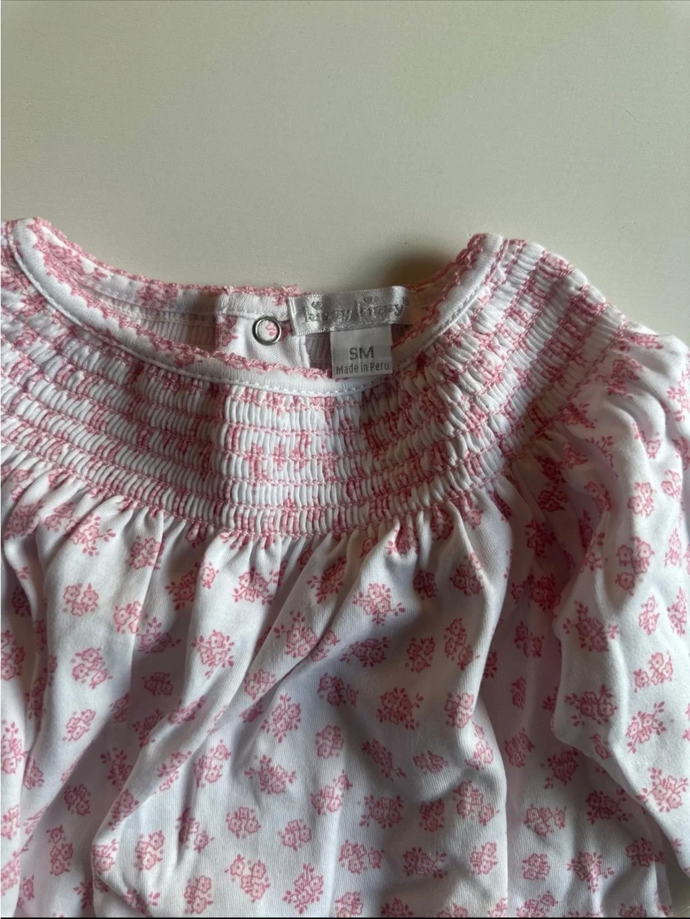 Kissy Kissy Pink Floral Pima Cotton Smocked Gown Small 0-3m